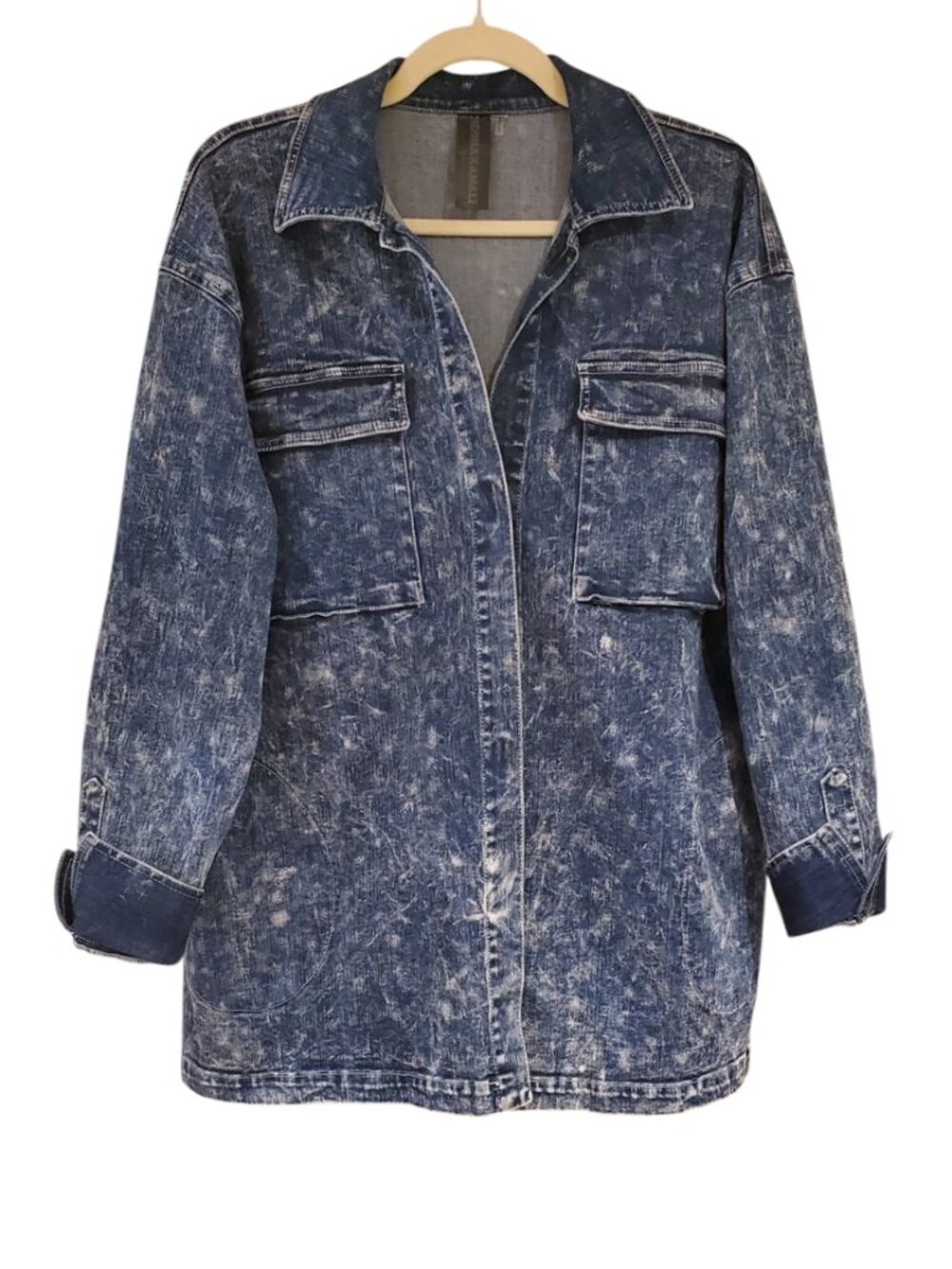 Norma Kamali Oversized Acid Wash Denim Jacket Shacket Tag 2/34 Fits L/XL